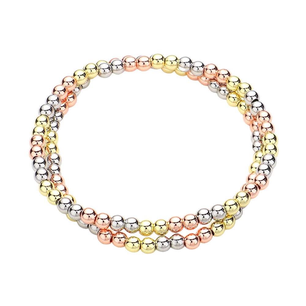 2PCS - Stainless Steel Ball Stretch Multi Layered Bracelets - Madeline Love - Flyclothing LLC