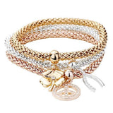 3PCS Clover Peace Wishbone Charm Stretch Bracelets - Madeline Love - Flyclothing LLC