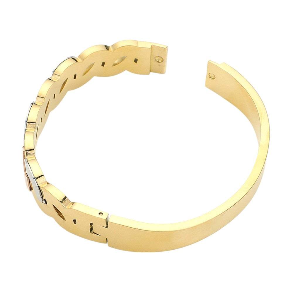 Stainless Steel Three Tone Hinged Bangle Bracelet - Madeline Love - Flyclothing LLC