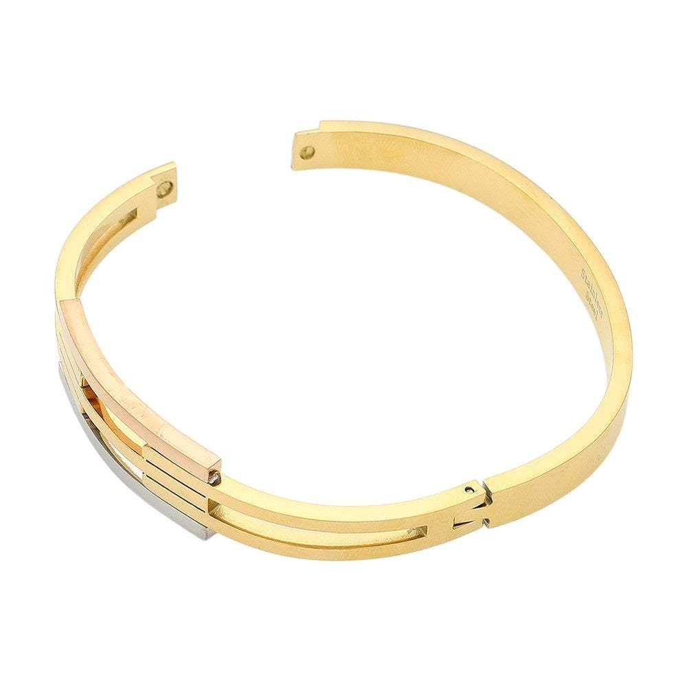Stainless Steel Three Tone Hinged Bangle Bracelet - Madeline Love - Flyclothing LLC