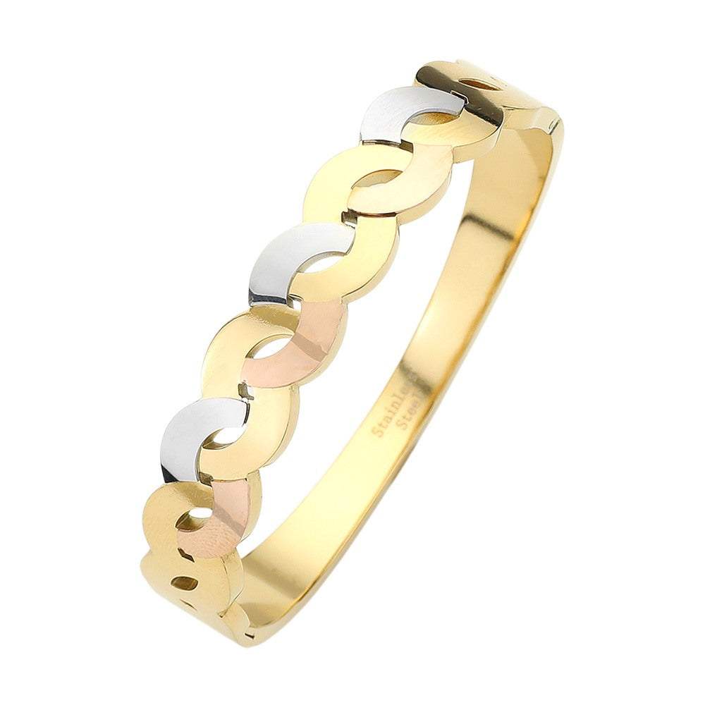 Stainless Steel Three Tone Hinged Bangle Bracelet - Madeline Love - Flyclothing LLC