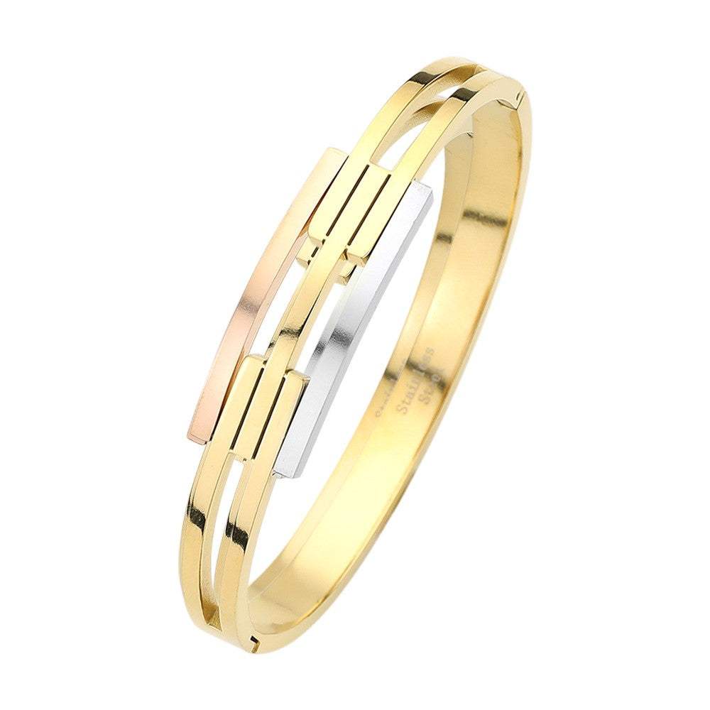 Stainless Steel Three Tone Hinged Bangle Bracelet - Madeline Love - Flyclothing LLC