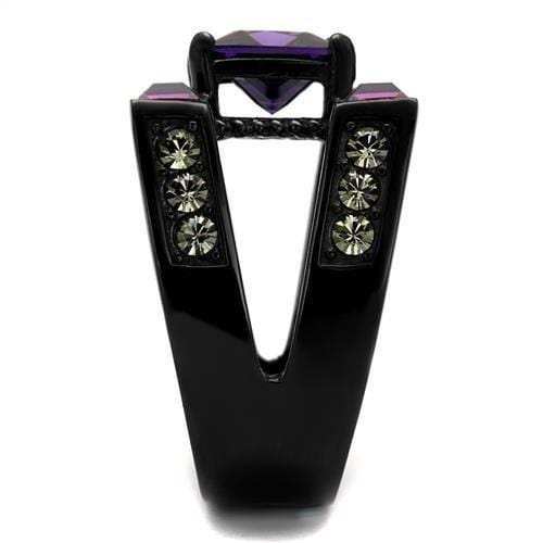 TK1072J - IP Black(Ion Plating) Stainless Steel Ring with AAA Grade CZ in Amethyst - Alamode - Flyclothing LLC