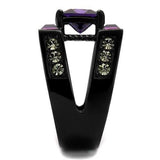 TK1072J - IP Black(Ion Plating) Stainless Steel Ring with AAA Grade CZ  in Amethyst - Alamode