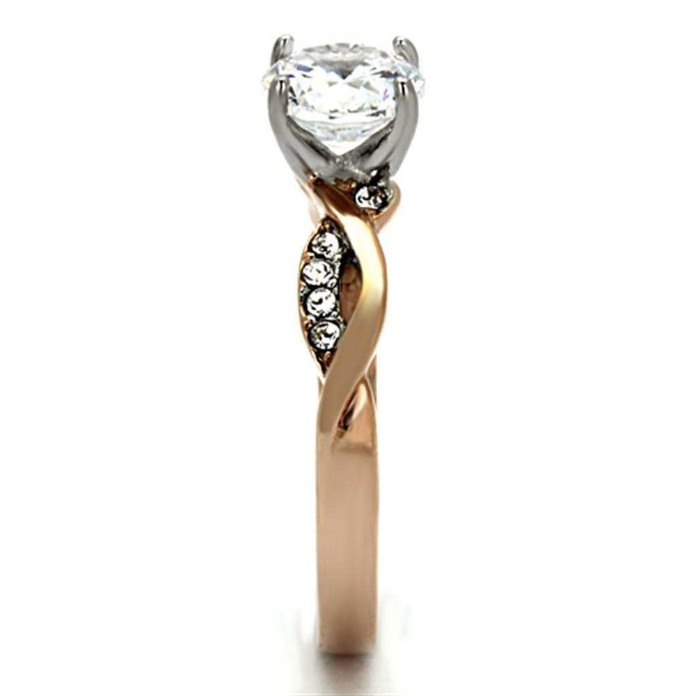 TK1163 - Two-Tone IP Rose Gold Stainless Steel Ring with AAA Grade CZ in Clear - Alamode - Flyclothing LLC