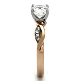 TK1163 - Two-Tone IP Rose Gold Stainless Steel Ring with AAA Grade CZ  in Clear - Alamode