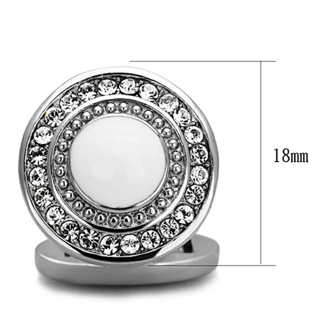 TK1273 - High polished (no plating) Stainless Steel Cufflink with Top Grade Crystal in Clear - Alamode - Flyclothing LLC