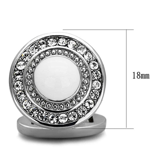 TK1273 - High polished (no plating) Stainless Steel Cufflink with Top Grade Crystal in Clear - Alamode - Flyclothing LLC