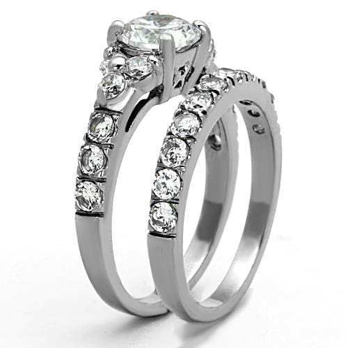 TK1331 - High polished (no plating) Stainless Steel Ring with AAA Grade CZ in Clear - Alamode - Flyclothing LLC