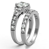 TK1331 - High polished (no plating) Stainless Steel Ring with AAA Grade CZ  in Clear - Alamode