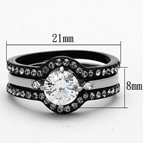 TK1346 - Two-Tone IP Black Stainless Steel Ring with AAA Grade CZ in Clear - Alamode - Flyclothing LLC