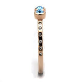 TK2807 - IP Rose Gold(Ion Plating) Stainless Steel Ring with Top Grade Crystal  in Sea Blue - Alamode