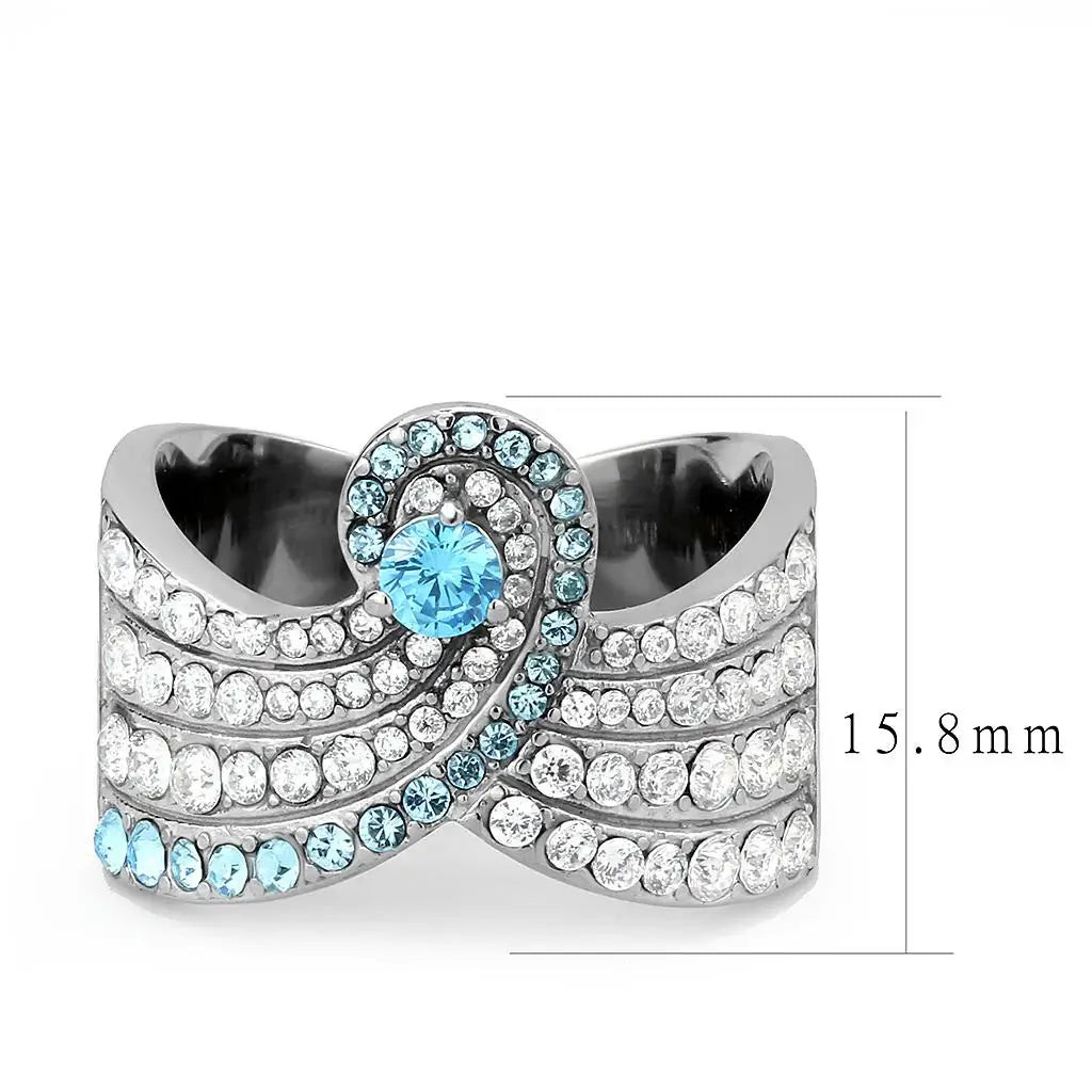 TK3572 - No Plating Stainless Steel Ring with AAA Grade CZ in Sea Blue - Alamode - Flyclothing LLC