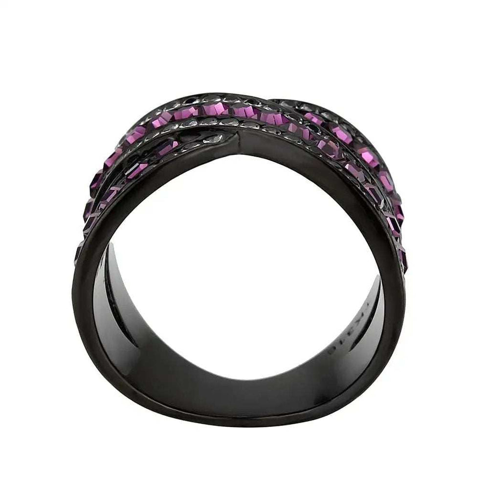 TK3791 - IP Black (Ion Plating) Stainless Steel Ring with Top Grade Crystal in Amethyst - Alamode - Flyclothing LLC