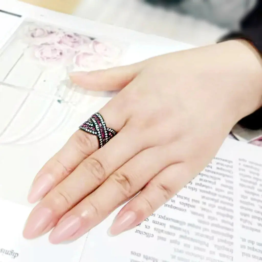 TK3791 - IP Black (Ion Plating) Stainless Steel Ring with Top Grade Crystal in Amethyst - Alamode - Flyclothing LLC