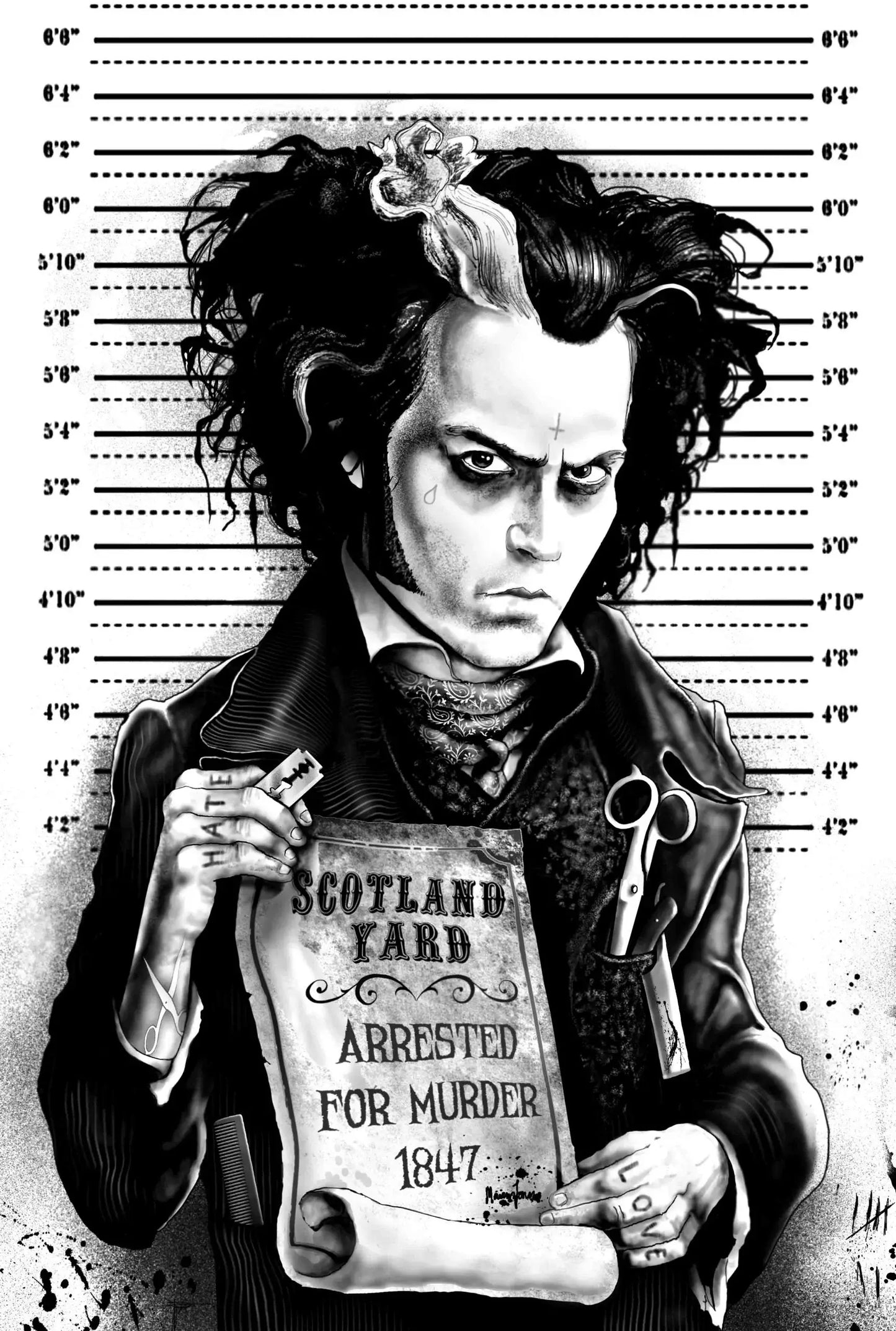 Black Market Art Company TODD MUGSHOT & Johnny Depp Sweeney Todd Movie Art Print Print - Black Market Art Company - Flyclothing LLC