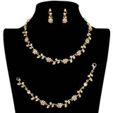 3PCS Flower Leaf Cluster Rhinestone Necklace Jewelry Set - Madeline Love - Flyclothing LLC