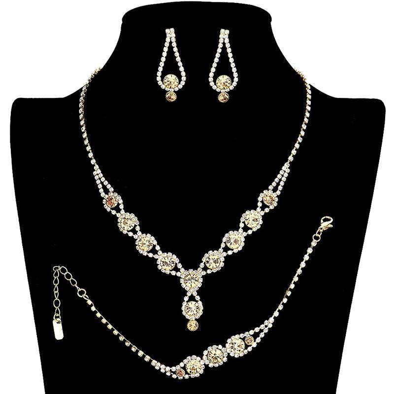 3PCS Rhinestone Bubble Necklace Jewelry Set - Madeline Love - Flyclothing LLC