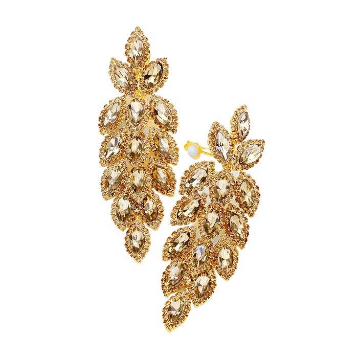 Marquise Crystal Oval Cluster Vine Clip On Earrings - Madeline Love - Flyclothing LLC