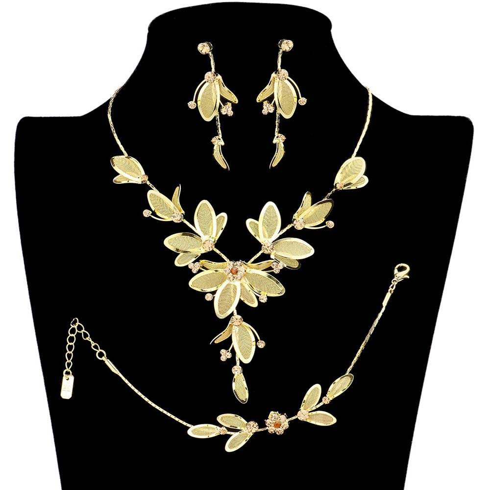 Stone Accented Metal Mesh Petal Jewelry Set - Madeline Love - Flyclothing LLC