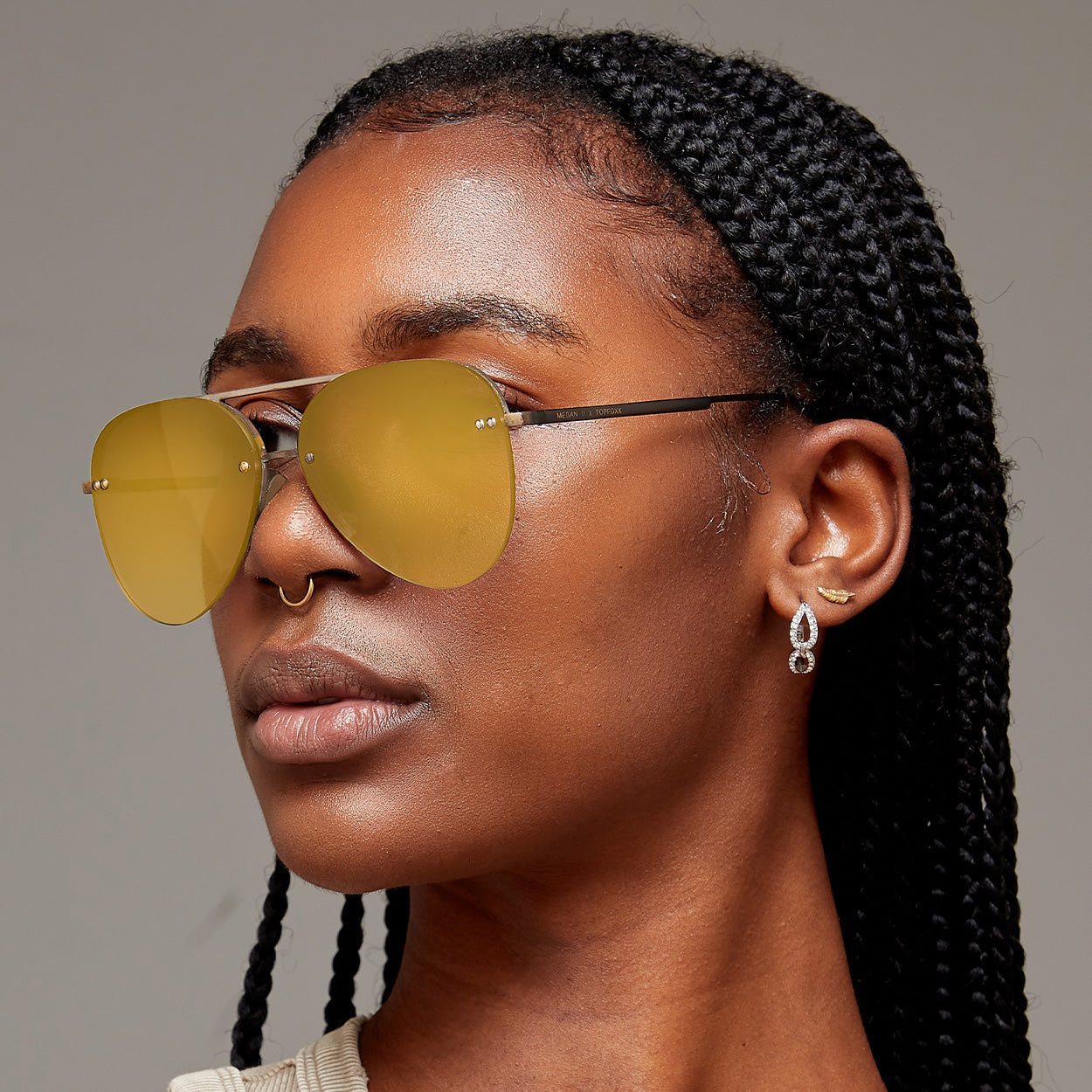 Smaller Megan 2 Mirrored Bronze - Tangle Free Aviator Sunglasses - TopFoxx - Flyclothing LLC