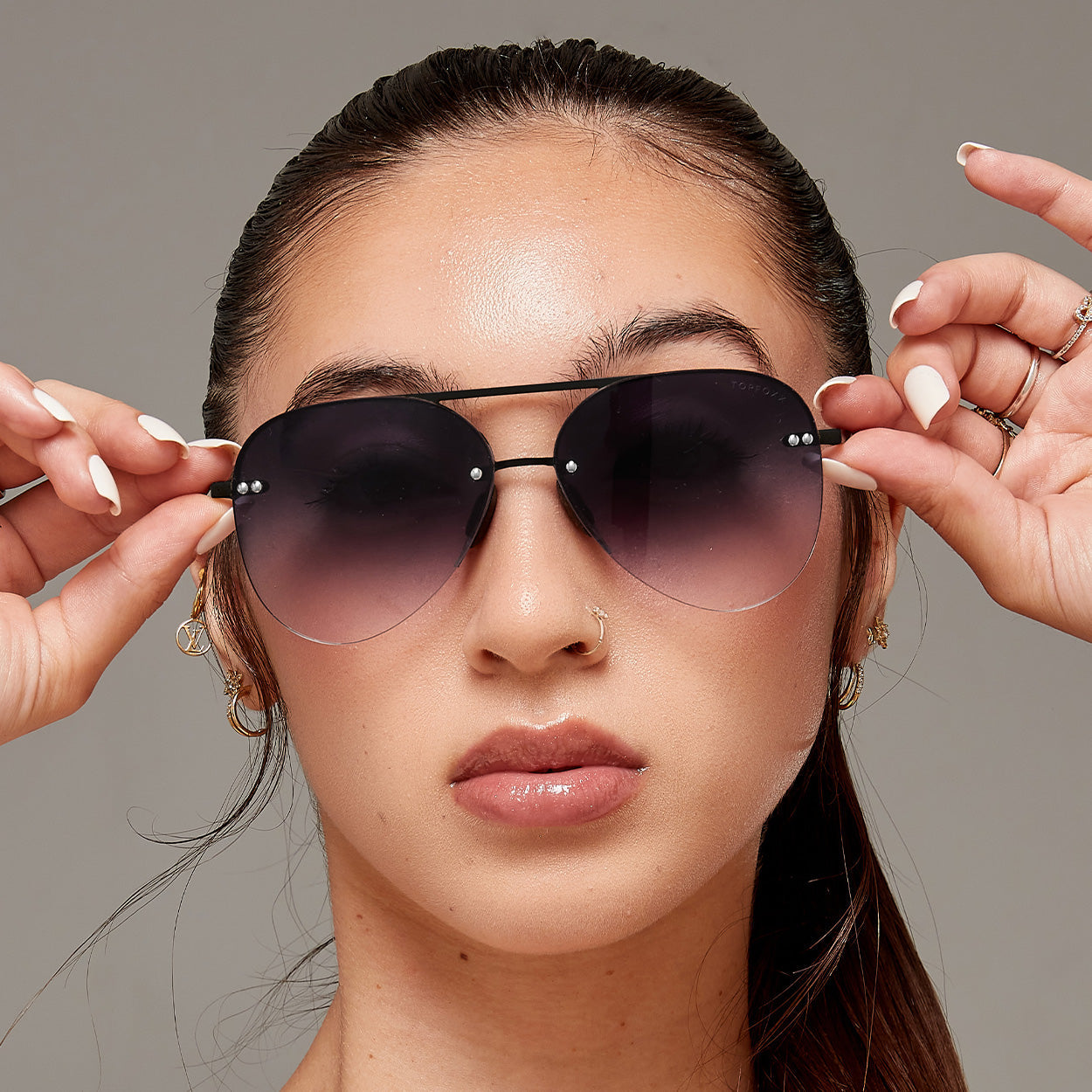 Smaller Megan 2 Faded Black - Tangle Free Aviator Sunglasses - TopFoxx - Flyclothing LLC