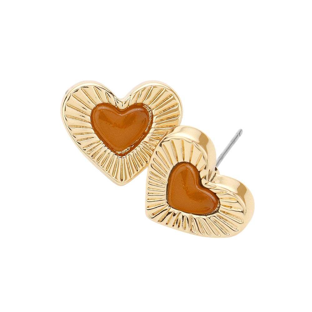 Celluloid Acetate Tortoise Heart Centered Stud Earrings - Madeline Love - Flyclothing LLC