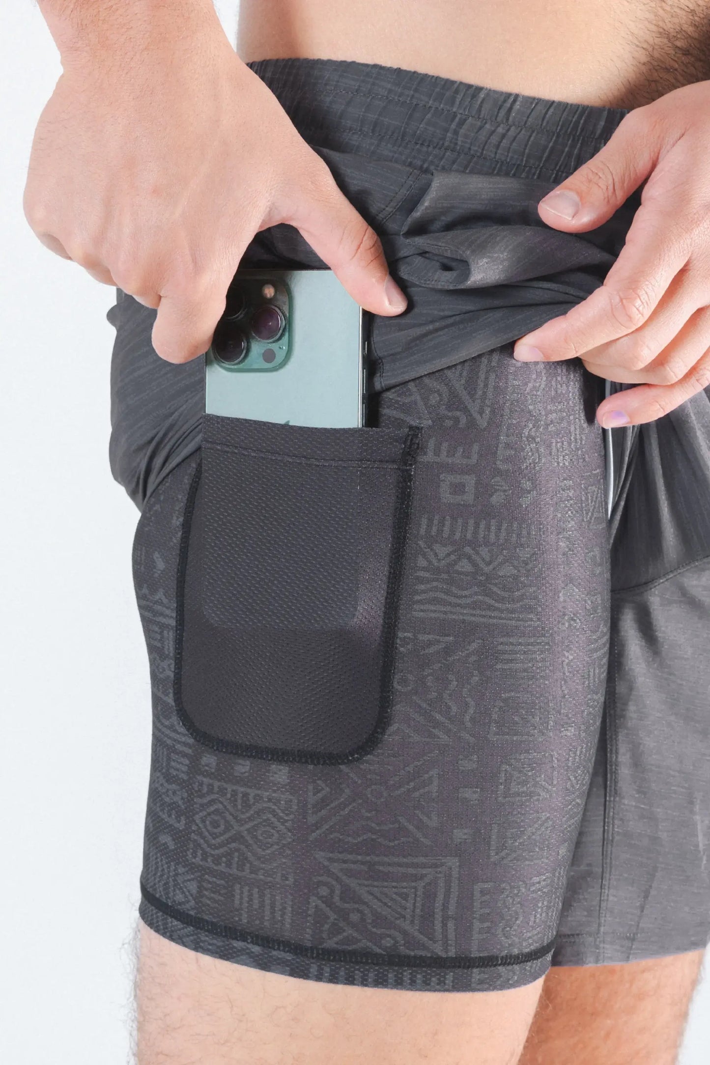 The Tribal Council | Grey Tonal Island Block Ball Hammock® 7 Inch Athletic Shorts - Shinesty - Flyclothing LLC