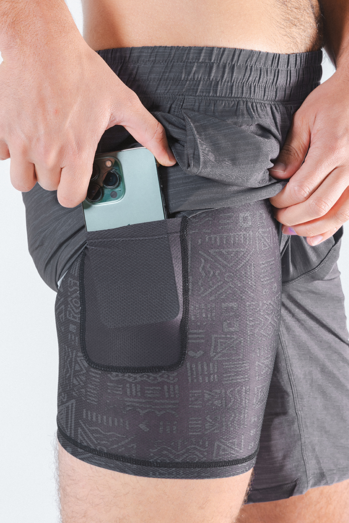 The Tribal Council | Grey Tonal Island Block Ball Hammock® 9 Inch Athletic Shorts