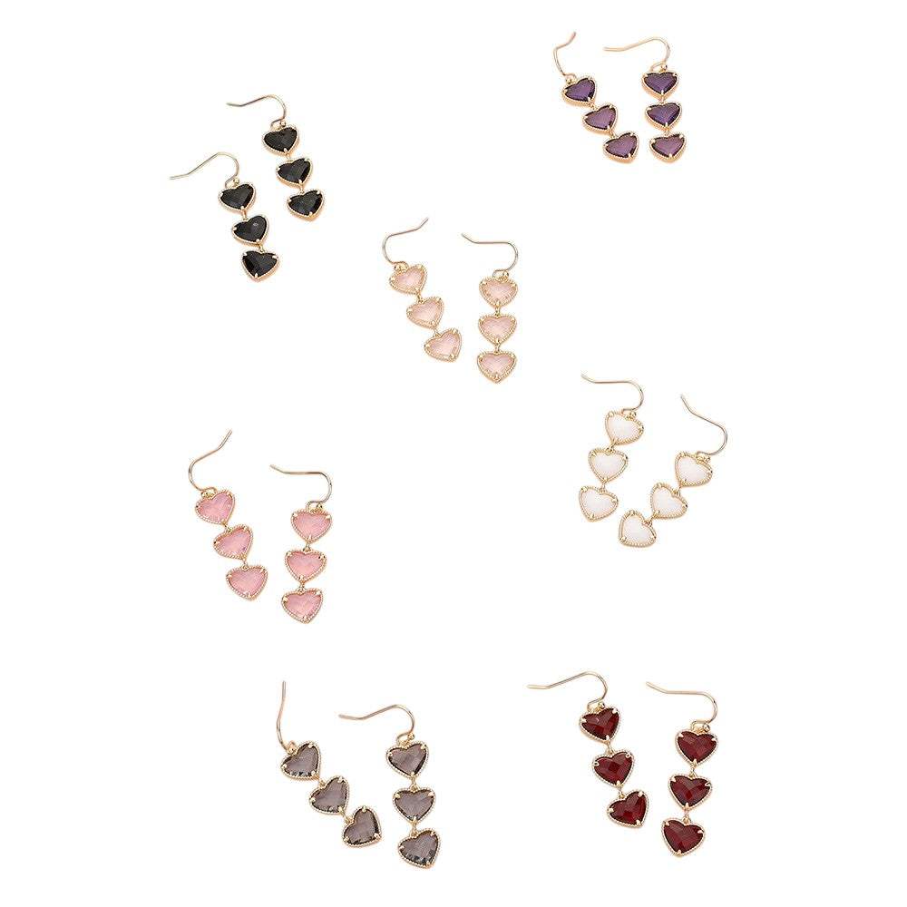 Triple Heart Stone Cluster Link Dropdown Dangle Earrings - Madeline Love - Flyclothing LLC