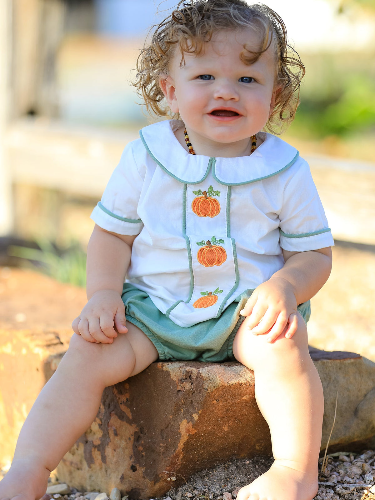 Fall Halloween & Thanksgiving Applique Plaid Boys Bloomers Romper Set - Rylee Faith Designs - Flyclothing LLC