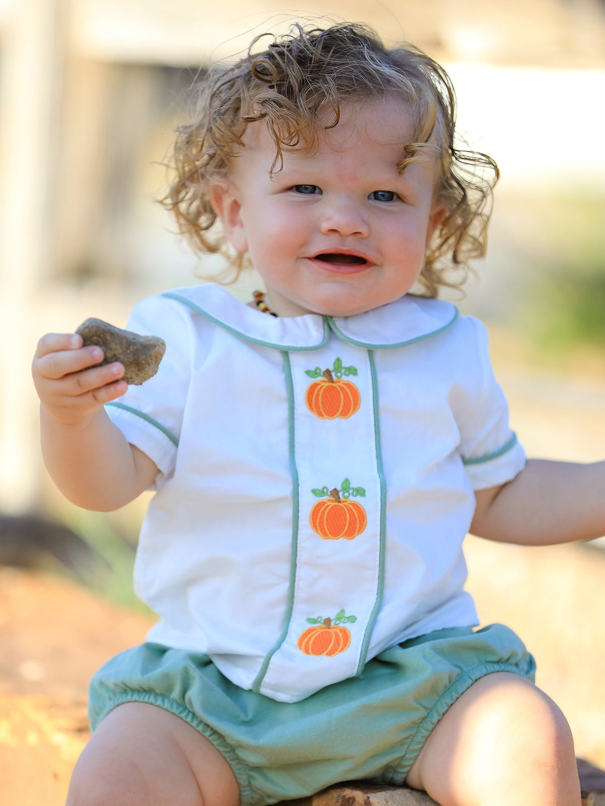 Fall Halloween & Thanksgiving Applique Plaid Boys Bloomers Romper Set - Rylee Faith Designs - Flyclothing LLC