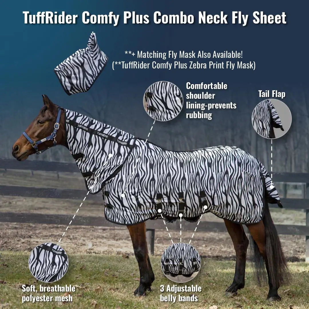TuffRider Comfy Plus Combo Neck Zebra Print Fly Sheet - Breeches.com - Flyclothing LLC
