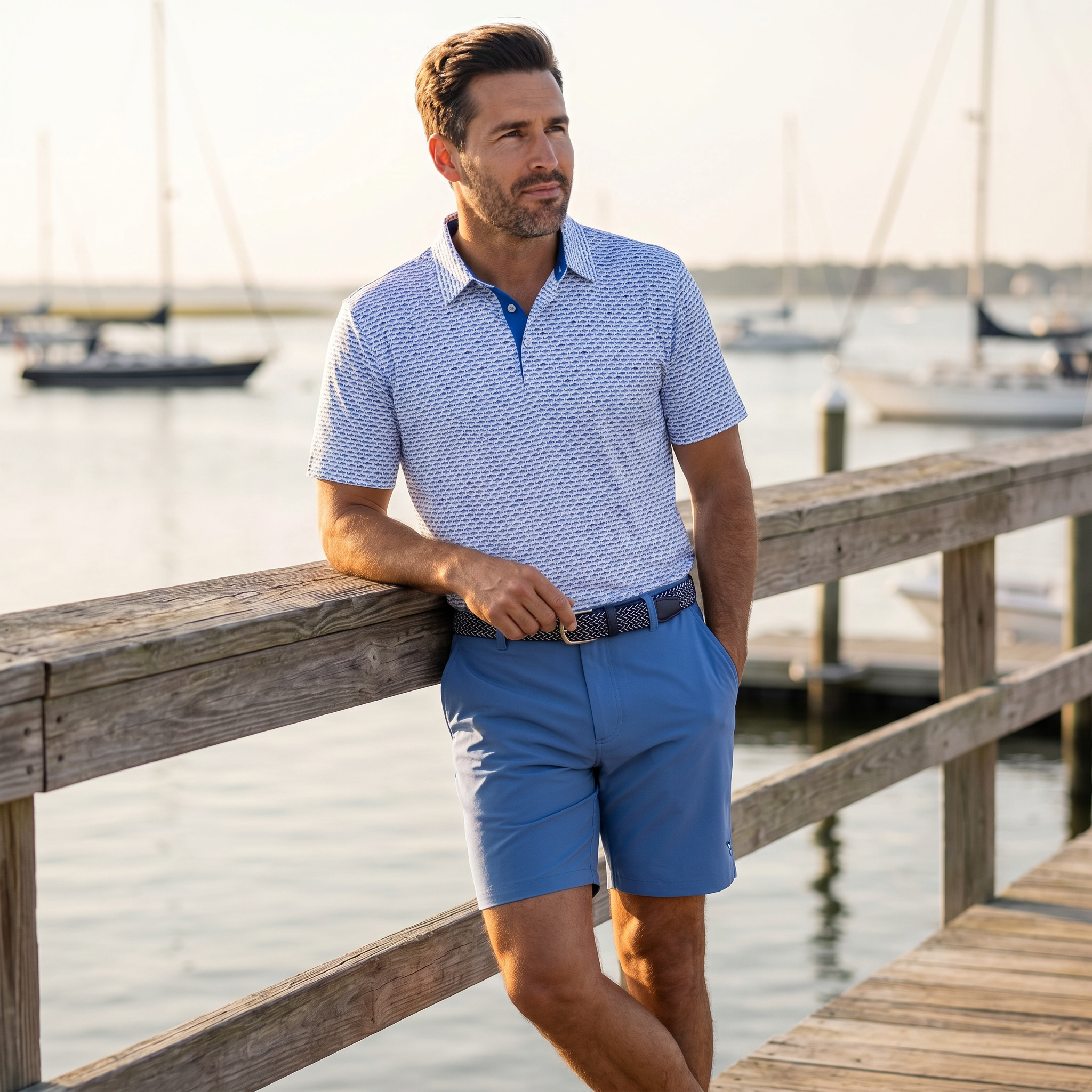 Tuna Performance Polo Light Blue Navy - White Water Life - Flyclothing LLC