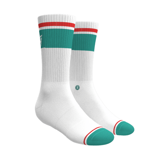 The Turks and Caicos | White and Teal Heel Hammock™ Crew Socks - Shinesty