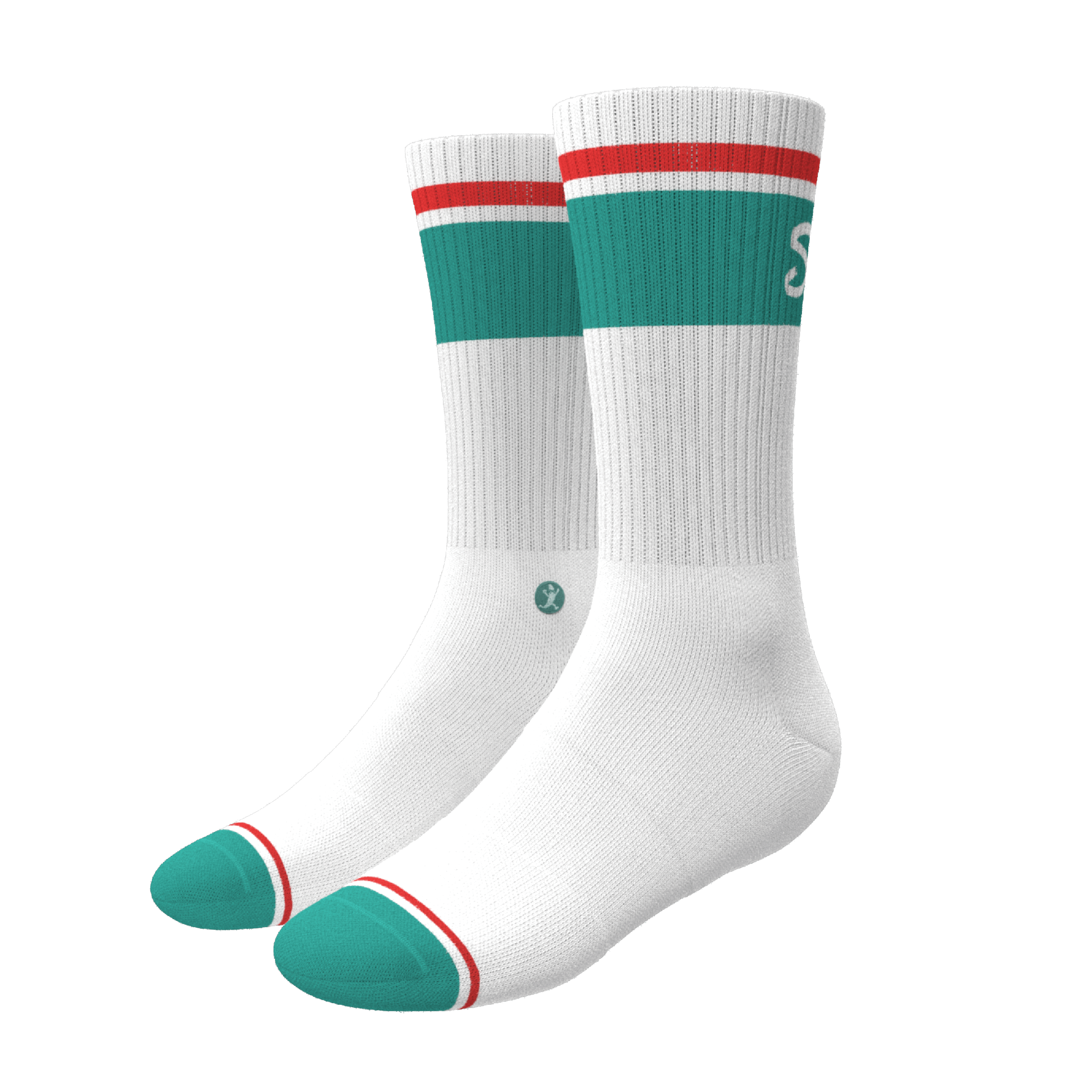The Turks and Caicos | White and Teal Heel Hammock™ Crew Socks - Shinesty