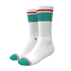 The Turks and Caicos | White and Teal Heel Hammock™ Crew Socks - Shinesty