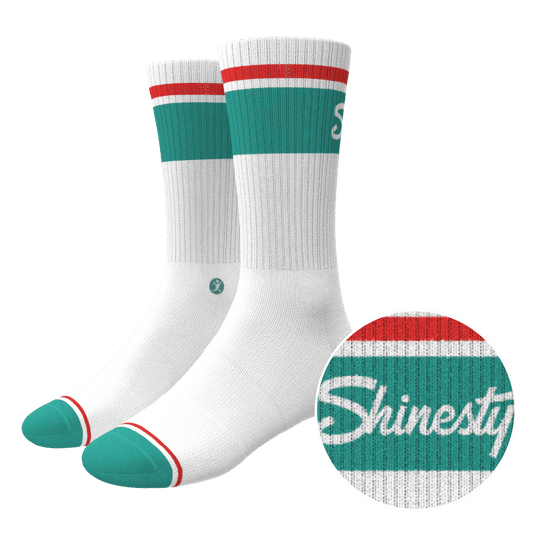 The Turks and Caicos | White and Teal Heel Hammock™ Crew Socks - Shinesty