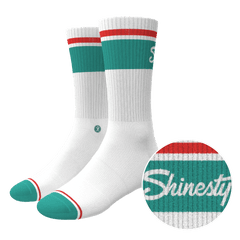 The Turks and Caicos | White and Teal Heel Hammock™ Crew Socks - Shinesty