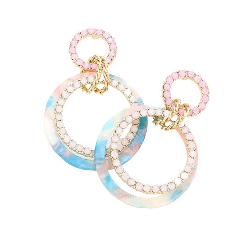 Celluloid Acetate Rhinestone Embellished Open Circle Link Dangle Earrings - Madeline Love - Flyclothing LLC