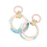 Celluloid Acetate Rhinestone Embellished Open Circle Link Dangle Earrings - Madeline Love - Flyclothing LLC
