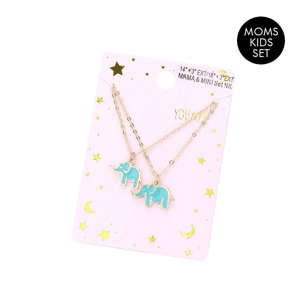 2PCS Enamel Elephant Pendant Moms and Kids Set Necklaces - Madeline Love - Flyclothing LLC