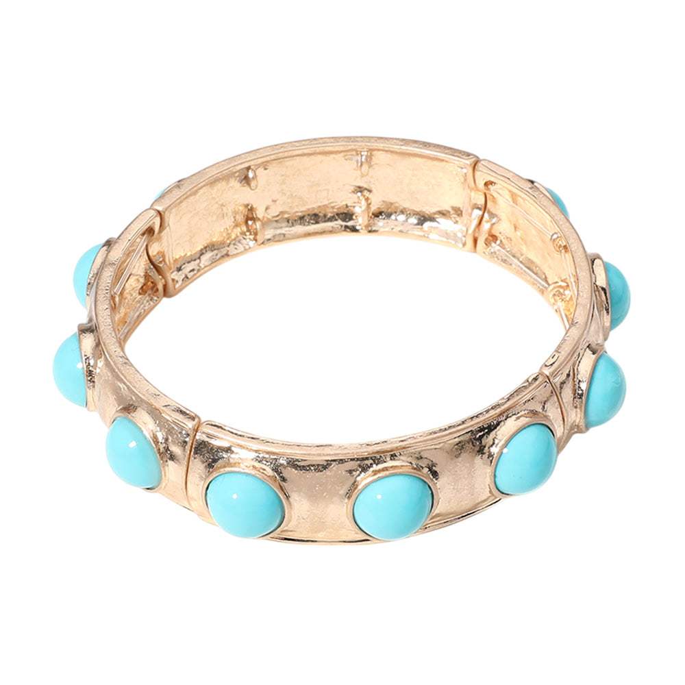 Bead Embellished Hammered Metal Stretch Bracelet - Madeline Love - Flyclothing LLC