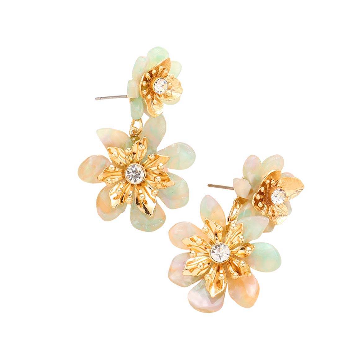 Celluloid Acetate Double Flower Link Dangle Earrings - Madeline Love - Flyclothing LLC