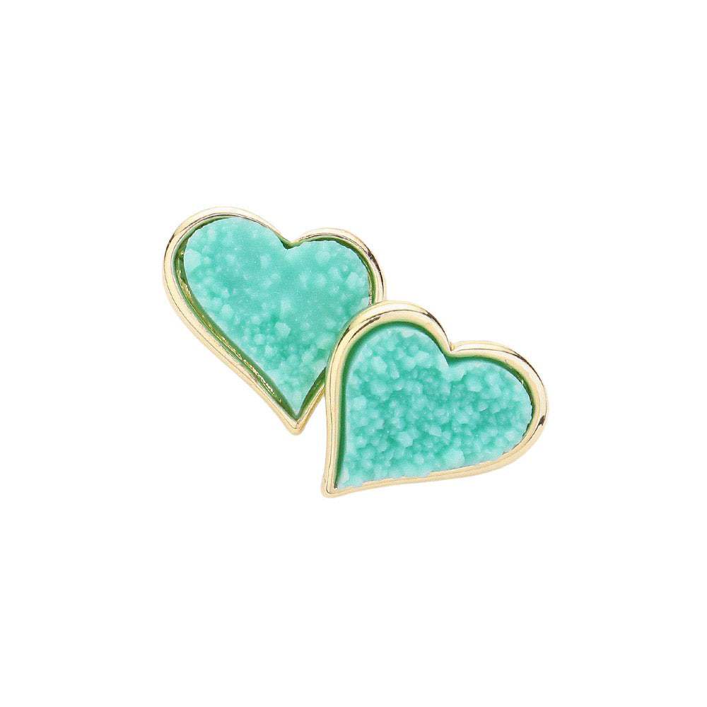 Druzy Heart Stud Earrings - Madeline Love - Flyclothing LLC