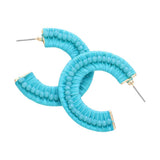 Faceted Bead Embellished Raffia Wrapped Hoop Earrings - Madeline Love - Flyclothing LLC