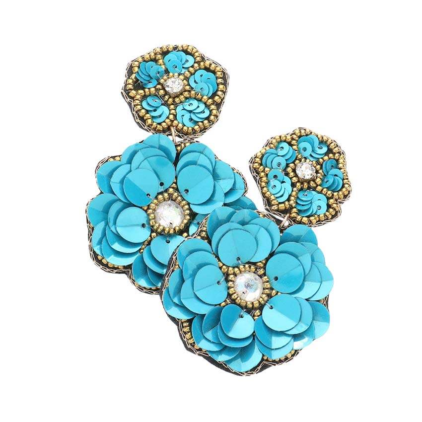 Felt Back Double Flower Link Dangle Earrings - Madeline Love - Flyclothing LLC