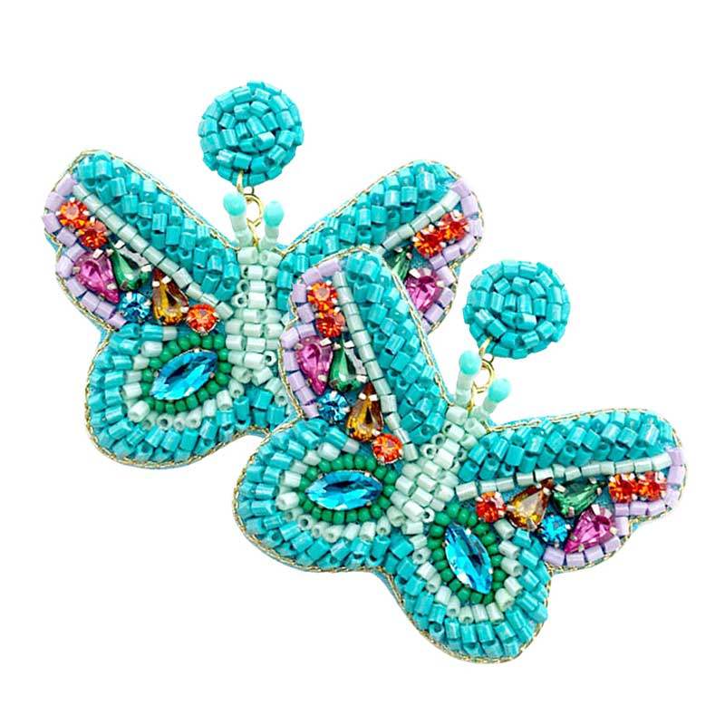 Felt Back Multi Stone Beaded Butterfly Dangle Earrings - Madeline Love - Flyclothing LLC