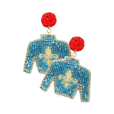 Felt Back Seed Beaded Fleur de Lis Mardi Gras Earrings - Madeline Love - Flyclothing LLC