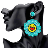 Felt Back Seed Beaded Smile Flower Dangle Earrings - Madeline Love - Flyclothing LLC